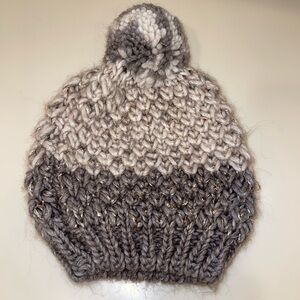 Nardi and Tagliaferri Gray and Ivory Ombré Knit Pom Pom Ski Cap Beanie